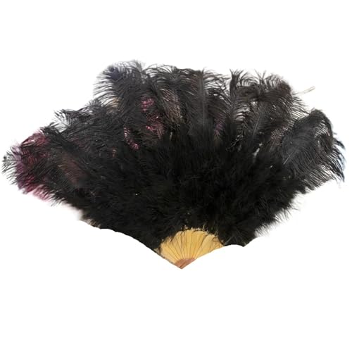 YKMYXZ, Klappbare Federfächer, 1–2 Stück, Federfächer, 90–130 cm, großer handgehaltener Faltfächer, Karneval, Bühnenaufführungszubehör, Faltbare Federfächer(Black,130CM) von YKMYXZ