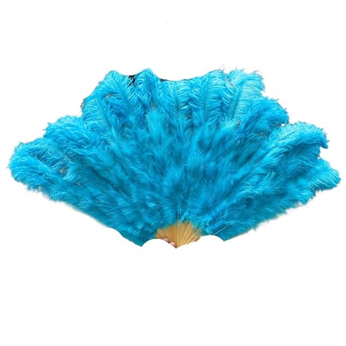 YKMYXZ, Klappbare Federfächer, 1–2 Stück, Federfächer, 90–130 cm, großer handgehaltener Faltfächer, Karneval, Bühnenaufführungszubehör, Faltbare Federfächer(Blue,90CM) von YKMYXZ