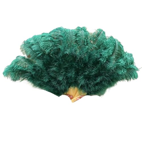 YKMYXZ, Klappbare Federfächer, 1–2 Stück, Federfächer, 90–130 cm, großer handgehaltener Faltfächer, Karneval, Bühnenaufführungszubehör, Faltbare Federfächer(Dark Green,90CM) von YKMYXZ