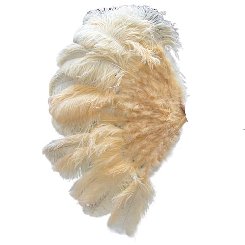 YKMYXZ, Klappbare Federfächer, 1–2 Stück, Federfächer, 90–130 cm, großer handgehaltener Faltfächer, Karneval, Bühnenaufführungszubehör, Faltbare Federfächer(Deep Beige,90CM) von YKMYXZ