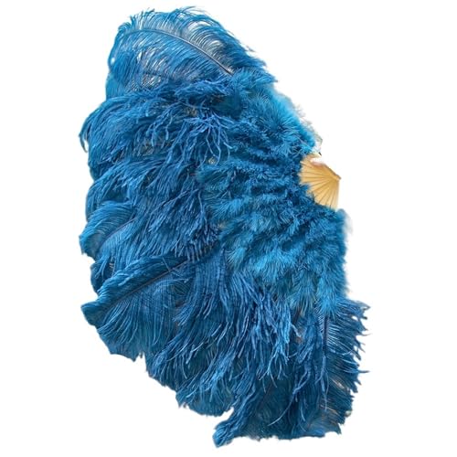 YKMYXZ, Klappbare Federfächer, 1–2 Stück, Federfächer, 90–130 cm, großer handgehaltener Faltfächer, Karneval, Bühnenaufführungszubehör, Faltbare Federfächer(Deep Blue,130CM) von YKMYXZ