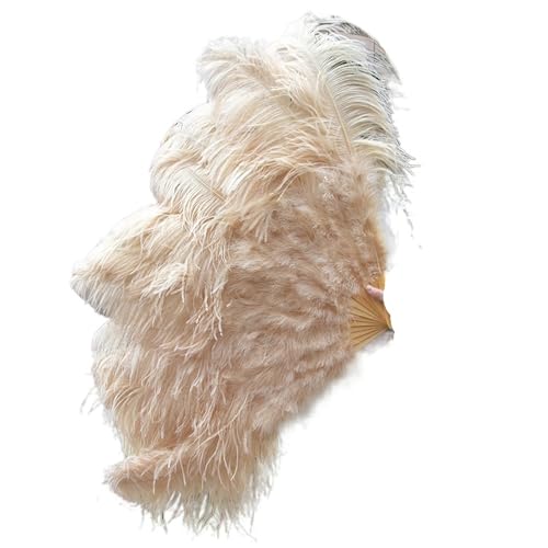 YKMYXZ, Klappbare Federfächer, 1–2 Stück, Federfächer, 90–130 cm, großer handgehaltener Faltfächer, Karneval, Bühnenaufführungszubehör, Faltbare Federfächer(Drak Khaki,90CM) von YKMYXZ