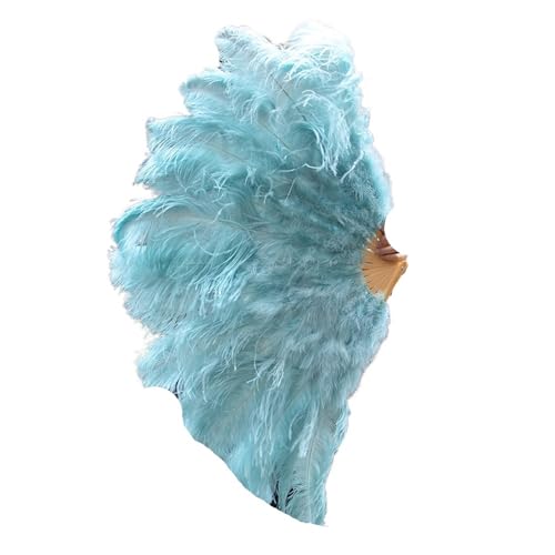 YKMYXZ, Klappbare Federfächer, 1–2 Stück, Federfächer, 90–130 cm, großer handgehaltener Faltfächer, Karneval, Bühnenaufführungszubehör, Faltbare Federfächer(Light Blue,90CM) von YKMYXZ