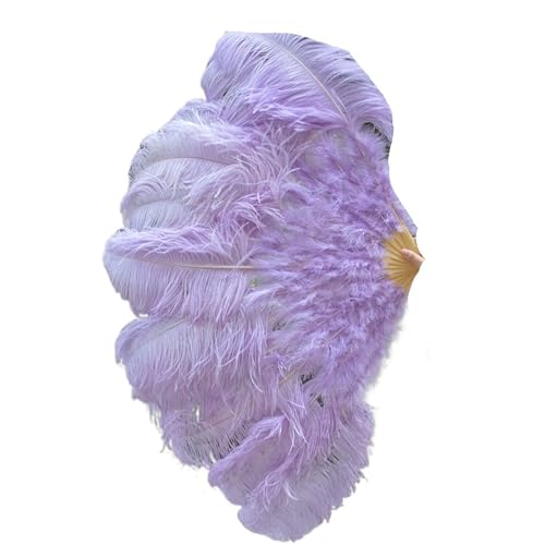 YKMYXZ, Klappbare Federfächer, 1–2 Stück, Federfächer, 90–130 cm, großer handgehaltener Faltfächer, Karneval, Bühnenaufführungszubehör, Faltbare Federfächer(Light Purple,130CM) von YKMYXZ