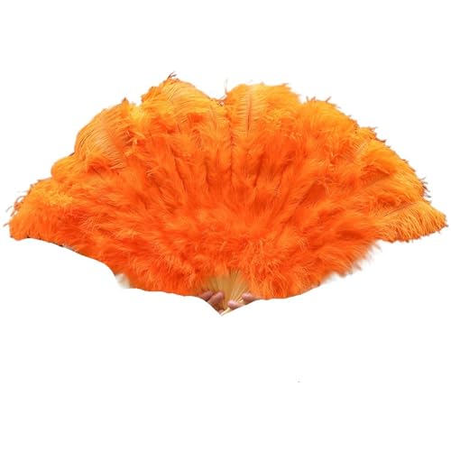 YKMYXZ, Klappbare Federfächer, 1–2 Stück, Federfächer, 90–130 cm, großer handgehaltener Faltfächer, Karneval, Bühnenaufführungszubehör, Faltbare Federfächer(Orange,90CM) von YKMYXZ