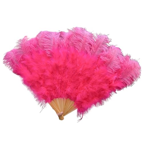 YKMYXZ, Klappbare Federfächer, 1–2 Stück, Federfächer, 90–130 cm, großer handgehaltener Faltfächer, Karneval, Bühnenaufführungszubehör, Faltbare Federfächer(Red,130CM) von YKMYXZ
