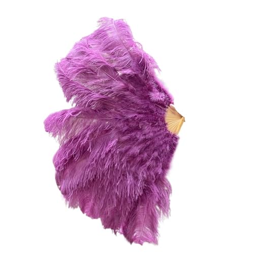 YKMYXZ, Klappbare Federfächer, 1–2 Stück, Federfächer, 90–130 cm, großer handgehaltener Faltfächer, Karneval, Bühnenaufführungszubehör, Faltbare Federfächer(Reddish Purple,90CM) von YKMYXZ