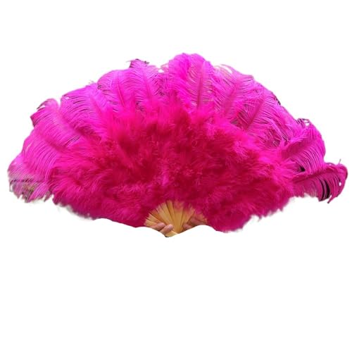 YKMYXZ, Klappbare Federfächer, 1–2 Stück, Federfächer, 90–130 cm, großer handgehaltener Faltfächer, Karneval, Bühnenaufführungszubehör, Faltbare Federfächer(Rose Red,90CM) von YKMYXZ