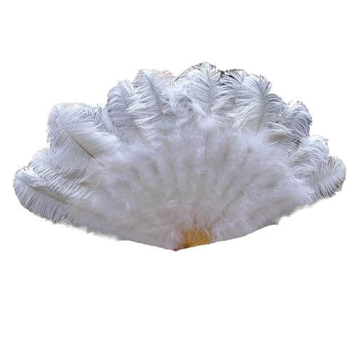 YKMYXZ, Klappbare Federfächer, 1–2 Stück, Federfächer, 90–130 cm, großer handgehaltener Faltfächer, Karneval, Bühnenaufführungszubehör, Faltbare Federfächer(White,90CM) von YKMYXZ