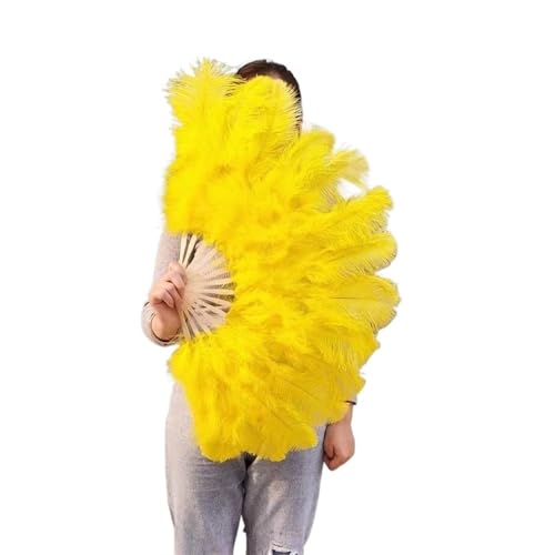 YKMYXZ, Klappbare Federfächer, 1–2 Stück, Federfächer, 90–130 cm, großer handgehaltener Faltfächer, Karneval, Bühnenaufführungszubehör, Faltbare Federfächer(Yellow,90CM) von YKMYXZ