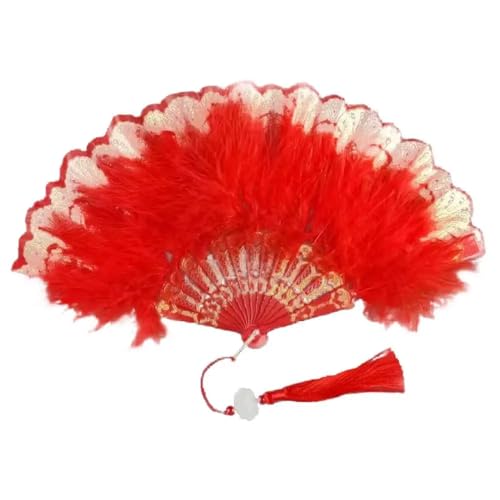 YKMYXZ, Klappbare Federfächer, Faltbarer Fächer, Vintage-Handfächer, Feder-Spitze-Quasten, Kunsthandwerk, Geschenk for Hochzeit, Party, Gastgeschenk, Heimdekoration(Pink) von YKMYXZ