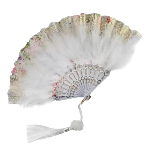 YKMYXZ, Klappbare Federfächer, Faltbarer Fächer, Vintage-Handfächer, Feder-Spitze-Quasten, Kunsthandwerk, Geschenk for Hochzeit, Party, Gastgeschenk, Heimdekoration(Red 01) von YKMYXZ