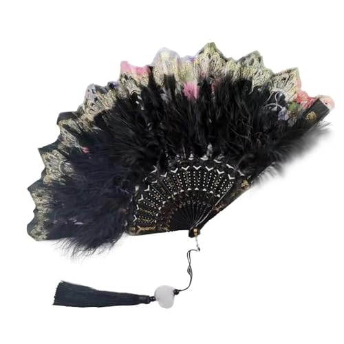 YKMYXZ, Klappbare Federfächer, Faltbarer Fächer, Vintage-Handfächer, Feder-Spitze-Quasten, Kunsthandwerk, Geschenk for Hochzeit, Party, Gastgeschenk, Heimdekoration(Rose Red) von YKMYXZ