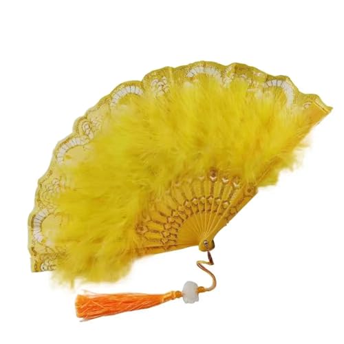 YKMYXZ, Klappbare Federfächer, Faltbarer Fächer, Vintage-Handfächer, Feder-Spitze-Quasten, Kunsthandwerk, Geschenk for Hochzeit, Party, Gastgeschenk, Heimdekoration(Yellow) von YKMYXZ