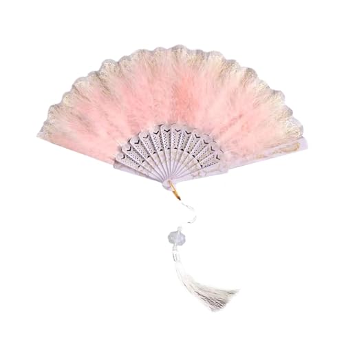 YKMYXZ, Klappbare Federfächer, Feder-Faltfächer, süßes Mädchen, Tanz-Handfächer, Anhänger, Fotografie-Requisiten, Hochzeit, Party, Dekoration, Feder-Falthandfächer(Pink) von YKMYXZ