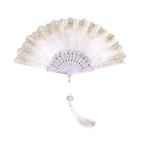 YKMYXZ, Klappbare Federfächer, Feder-Faltfächer, süßes Mädchen, Tanz-Handfächer, Anhänger, Fotografie-Requisiten, Hochzeit, Party, Dekoration, Feder-Falthandfächer(White) von YKMYXZ