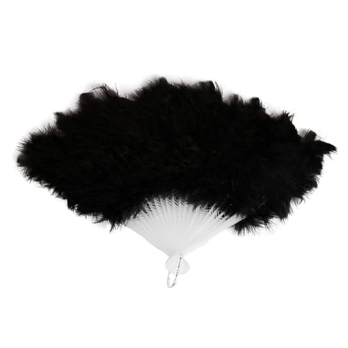 YKMYXZ, Klappbare Federfächer, Feder-Faltfächer, süßes Mädchen, Tanz-Handfächer, Kunsthandwerk, Geschenk, Hochzeit, Party, Halloween, Dekoration, Feder-Falthandfächer(Black) von YKMYXZ