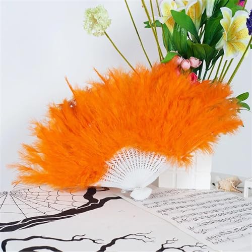YKMYXZ, Klappbare Federfächer, Feder-Faltfächer, süßes Mädchen, Tanz-Handfächer, Kunsthandwerk, Geschenk, Hochzeit, Party, Halloween, Dekoration, Feder-Falthandfächer(White) von YKMYXZ