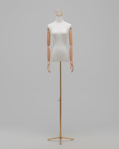 YKMYXZ, Kleiderständer for Damen, Schaufensterpuppen-Modell mit silberner/Goldener Krone for das Schaufenster im Einzelhandel(Gold Stand B,with Arms) von YKMYXZ