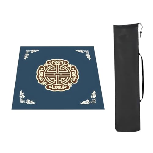 YKMYXZ， Mahjong-Tischmatte Tischspielmatten, verdickt mit Aufbewahrungstasche, rutschfeste und geräuschreduzierende Mahjong-Matte, for Poker-Kartenspiele, Fliesenspiele(Blue,80x80cm(31.49x31.49in)) von YKMYXZ