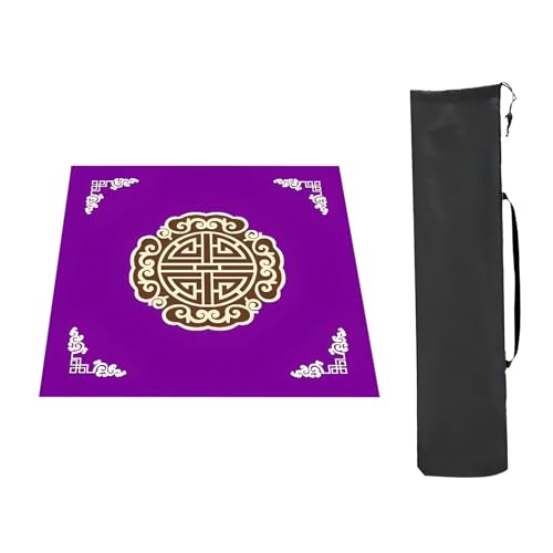 YKMYXZ， Mahjong-Tischmatte Tischspielmatten, verdickt mit Aufbewahrungstasche, rutschfeste und geräuschreduzierende Mahjong-Matte, for Poker-Kartenspiele, Fliesenspiele(Purple,70x70cm(27.55x27.55in)) von YKMYXZ
