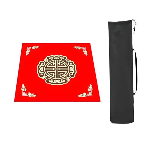 YKMYXZ， Mahjong-Tischmatte Tischspielmatten, verdickt mit Aufbewahrungstasche, rutschfeste und geräuschreduzierende Mahjong-Matte, for Poker-Kartenspiele, Fliesenspiele(Red,70x70cm(27.55x27.55in)) von YKMYXZ