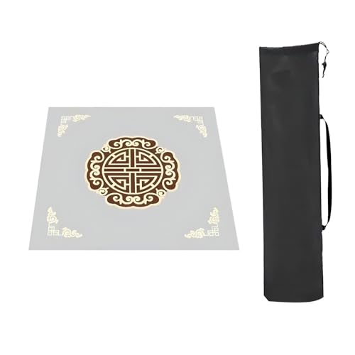 YKMYXZ， Mahjong-Tischmatte Tischspielmatten, verdickt mit Aufbewahrungstasche, rutschfeste und geräuschreduzierende Mahjong-Matte, for Poker-Kartenspiele, Fliesenspiele(Silver,80x80cm(31.49x31.49in)) von YKMYXZ