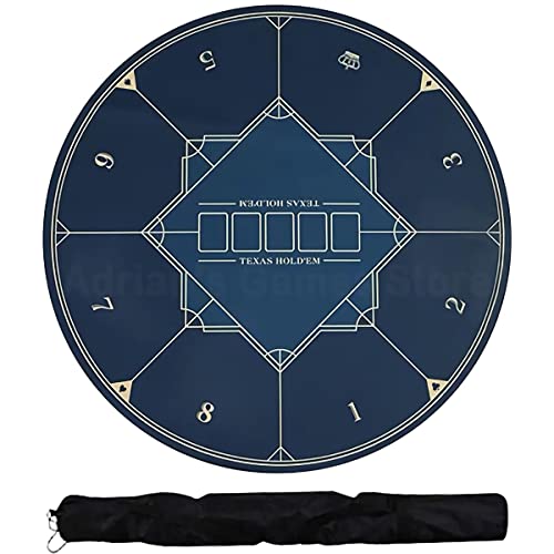YKMYXZ， Runde professionelle Pokermatte, tragbare Gummi-Pokertischplatte for 8 Spieler mit Tragetasche(Blue) von YKMYXZ