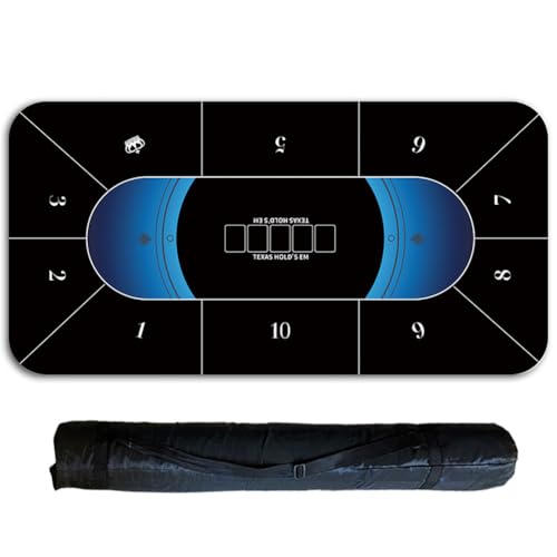 YKMYXZ， Texas Hold'em Pokermatte for bis zu 6 Spieler, Pokertischmatten-Layout mit Aufbewahrungstasche for Pokerspiele(Black 10 Players,1.2 x 0.6 M) von YKMYXZ