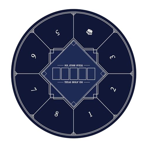YKMYXZ， Tragbare runde Pokermatte for Texas Holdem, 8 Spieler, zusammenklappbare Pokertischplatte mit Art-Deco-Layout-Druckmatte(Blue,L) von YKMYXZ