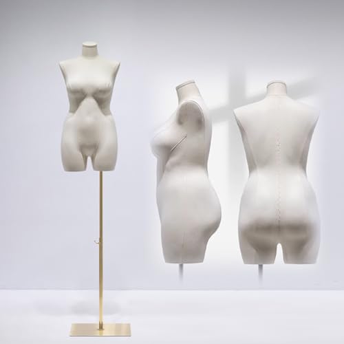YKMYXZ, Weibliche Schneiderpuppe, Torso, höhenverstellbar, Schaufensterpuppe mit Ständer(Gold,Stand A) von YKMYXZ
