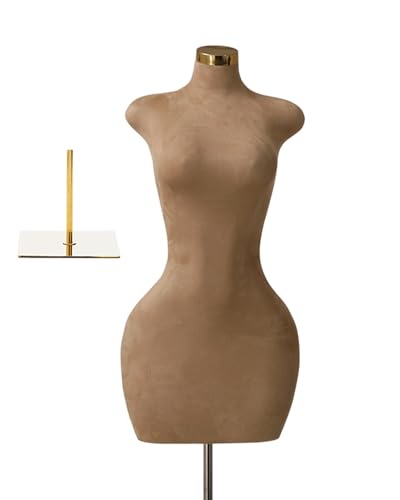 YKMYXZ, Weiblicher Schaufensterpuppenständer mit Samtbezug, Schneiderpuppe in Übergröße mit goldenem Sockel, Halbkörper-Torso mit kurvigem Modell, höhenverstellbar(Square Base) von YKMYXZ