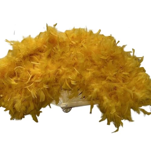 YKMYXZ, Zusammenklappbare Federfächer, 70 x 40 cm, großer Flauschiger Federfächer, Bühnenaufführung, Tanzfächer, Fotografie-Requisiten, Federfächer(Gold Yellow) von YKMYXZ