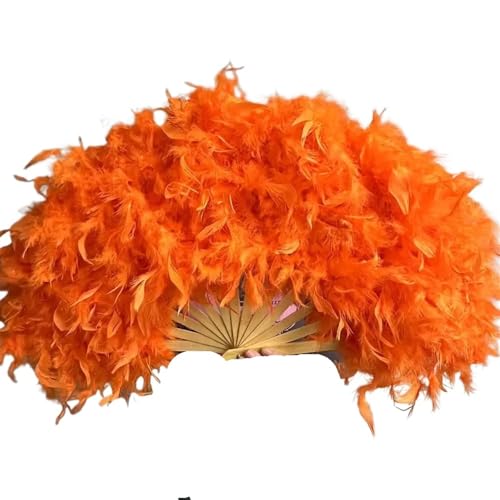 YKMYXZ, Zusammenklappbare Federfächer, 70 x 40 cm, großer Flauschiger Federfächer, Bühnenaufführung, Tanzfächer, Fotografie-Requisiten, Federfächer(Orange) von YKMYXZ