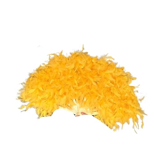 YKMYXZ, Zusammenklappbare Federfächer, 70 x 40 cm, großer Flauschiger Federfächer, Bühnenaufführung, Tanzfächer, Fotografie-Requisiten, Federfächer(Yellow) von YKMYXZ