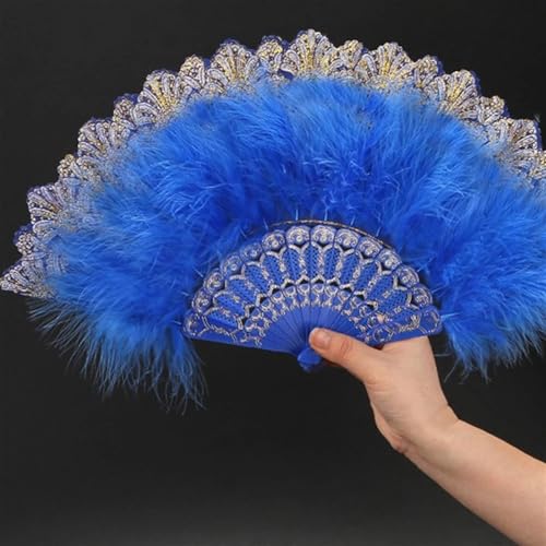 YKMYXZ, Zusammenklappbare Federfächer, Federfächer, Tanzaufführung, Faltbarer Handfächer, dekorativ, handgefertigt, for Hochzeit, Party, Bühne(Blue) von YKMYXZ