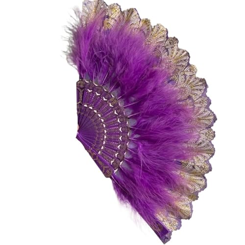 YKMYXZ, Zusammenklappbare Federfächer, Federfächer, Tanzaufführung, Faltbarer Handfächer, dekorativ, handgefertigt, for Hochzeit, Party, Bühne(Purple) von YKMYXZ
