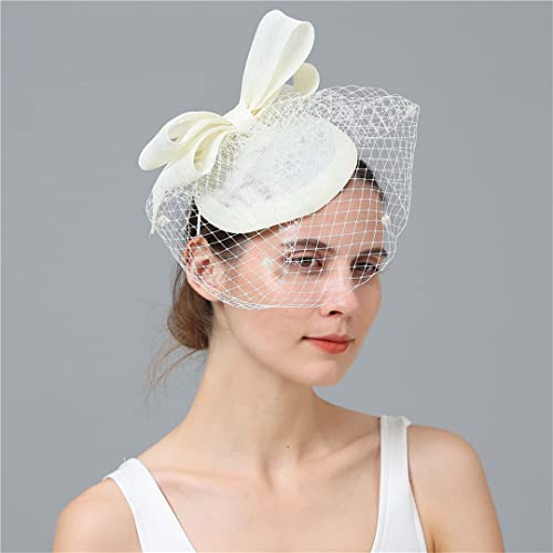 YKMYXZ Blumen-Stirnband, Braut Hochzeit Kopfbedeckung Kopfschmuck Haarspange Cocktail Fascinator Hut for Frauen Haarschmuck Schleier(Beige) von YKMYXZ
