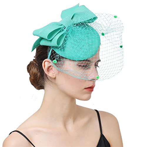YKMYXZ Blumen-Stirnband, Braut Hochzeit Kopfbedeckung Kopfschmuck Haarspange Cocktail Fascinator Hut for Frauen Haarschmuck Schleier(Emerald GN) von YKMYXZ
