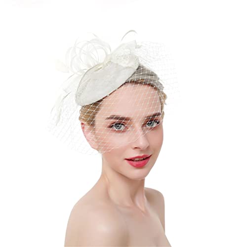 YKMYXZ Blumen-Stirnband, Damen Fascinator Hut Haarnadeln for Party Cocktail Haarspangen Mesh Schleier Einfarbig Kopfschmuck(Beige) von YKMYXZ
