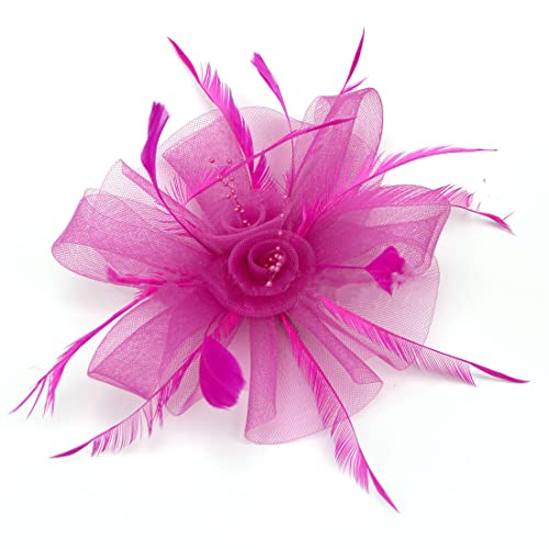 YKMYXZ Blumen-Stirnband, Damen Fascinator Hut Haarspange Feder Hochzeit Braut Cocktailhut Derby Kirche Bankett for Mädchen(MSM 003 rose pink) von YKMYXZ
