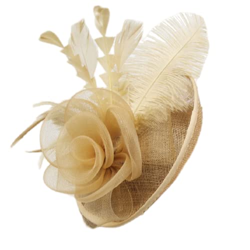 YKMYXZ Blumen-Stirnband, Damen Fascinator Hut Haarspange Feder Hochzeit Braut Cocktailhut Derby Kirche Bankett for Mädchen(MSM 010 coffee) von YKMYXZ
