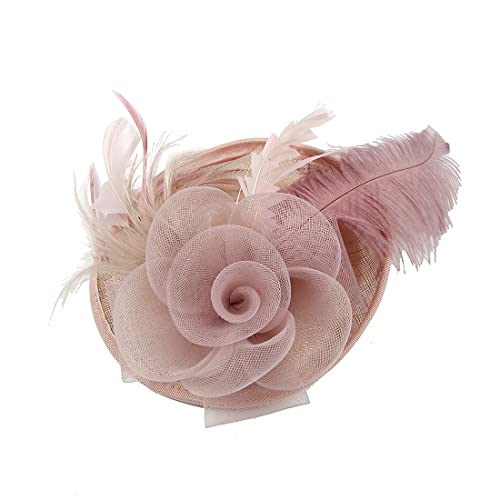 YKMYXZ Blumen-Stirnband, Damen Fascinator Hut Haarspange Feder Hochzeit Braut Cocktailhut Derby Kirche Bankett for Mädchen(MSM 010 dark pink) von YKMYXZ