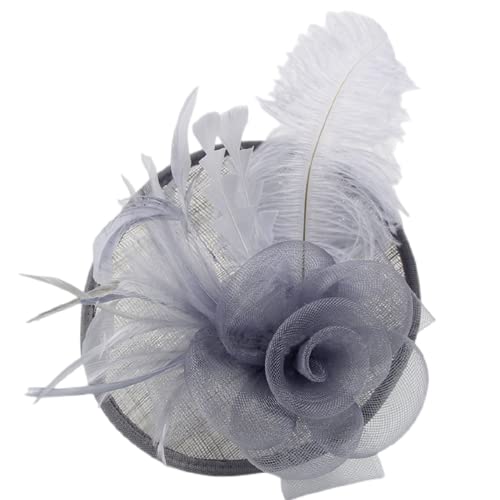 YKMYXZ Blumen-Stirnband, Damen Fascinator Hut Haarspange Feder Hochzeit Braut Cocktailhut Derby Kirche Bankett for Mädchen(MSM 010 grey) von YKMYXZ