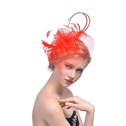 YKMYXZ Blumen-Stirnband, Damen Fascinator Hut Haarspange Feder Hochzeit Braut Cocktailhut Derby Kirche Bankett for Mädchen(MSM 012 red) von YKMYXZ