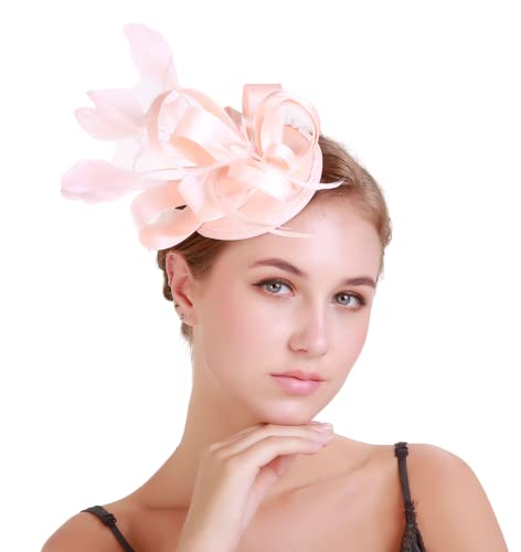 YKMYXZ Blumen-Stirnband, Damen Fascinator Hut Haarspange Feder Hochzeit Braut Cocktailhut Derby Kirche Bankett for Mädchen(MSM 018 champagne) von YKMYXZ