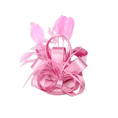 YKMYXZ Blumen-Stirnband, Damen Fascinator Hut Haarspange Feder Hochzeit Braut Cocktailhut Derby Kirche Bankett for Mädchen(MSM 018 pink) von YKMYXZ