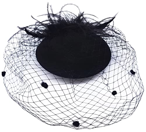 YKMYXZ Blumen-Stirnband, Damen Fascinator Hut Haarspange Feder Hochzeit Braut Cocktailhut Derby Kirche Bankett for Mädchen(MSM 0998 black) von YKMYXZ