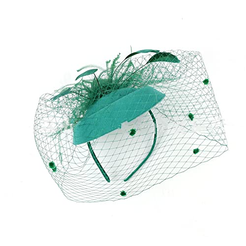 YKMYXZ Blumen-Stirnband, Damen Fascinator Hut Haarspange Feder Hochzeit Braut Cocktailhut Derby Kirche Bankett for Mädchen(MSM 0998 green) von YKMYXZ
