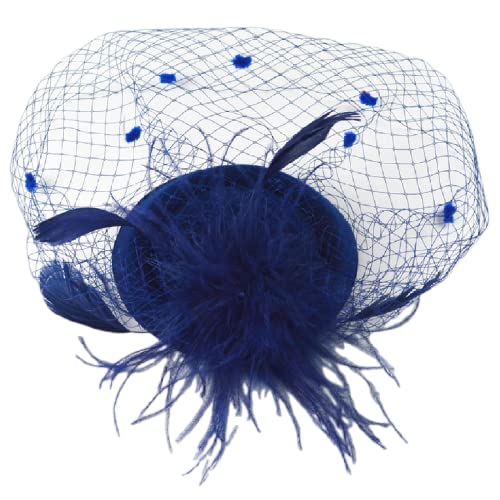 YKMYXZ Blumen-Stirnband, Damen Fascinator Hut Haarspange Feder Hochzeit Braut Cocktailhut Derby Kirche Bankett for Mädchen(MSM 0998 navy) von YKMYXZ